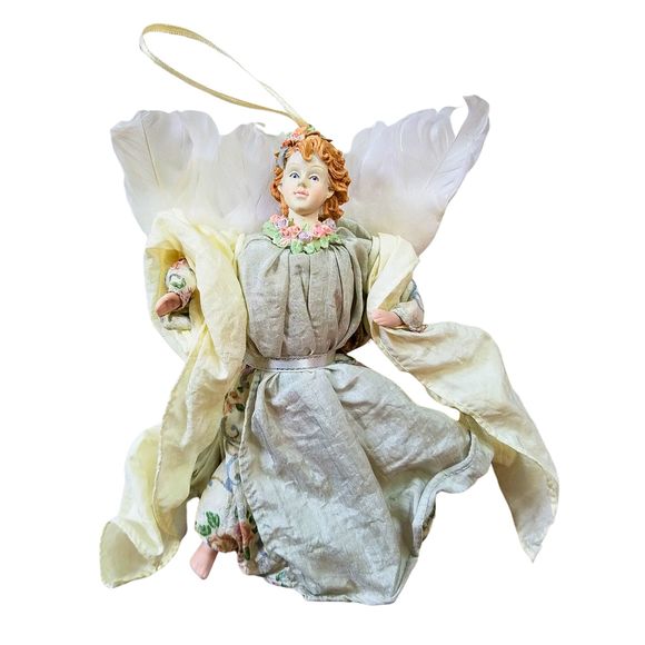 Vintage 80s Porcelain Victorian Winged Feathers Angel Doll Ornament 7.50” *FLAW* - Picture 2 of 4